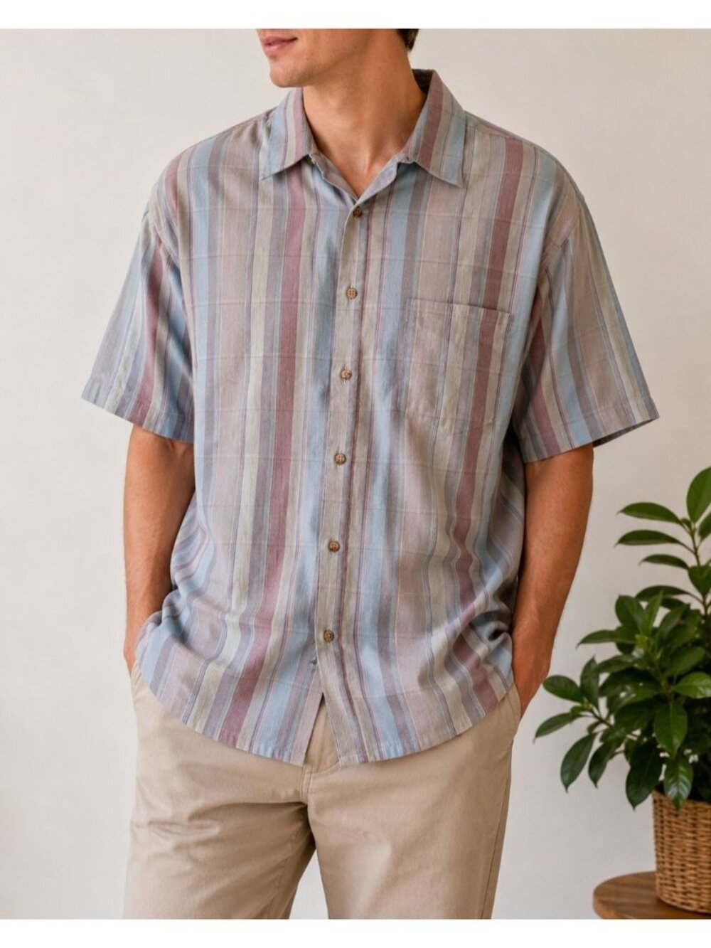 Vintage 80s/90s Plaid Short Sleeve Button Up Shirt Casual Menswear sz  L
